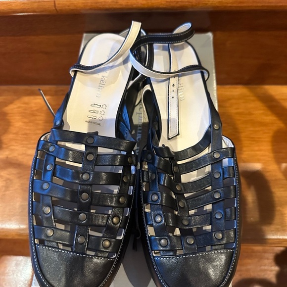 Stephane Kelian Black Leather Platform Studded Wedge Sandals/Shoes 40 - Picture 2 of 8